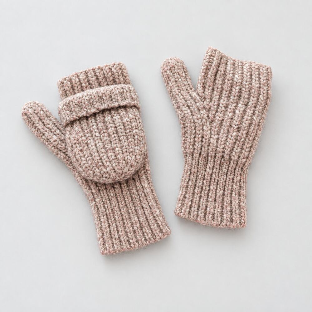 COS Cotton Chunky Knit Mittens Gloves Pink/Beige/Tan, size XS-S